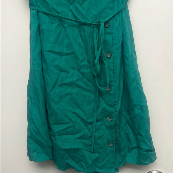 Linen Green Wrap Mini Dress - Picture 4 of 7